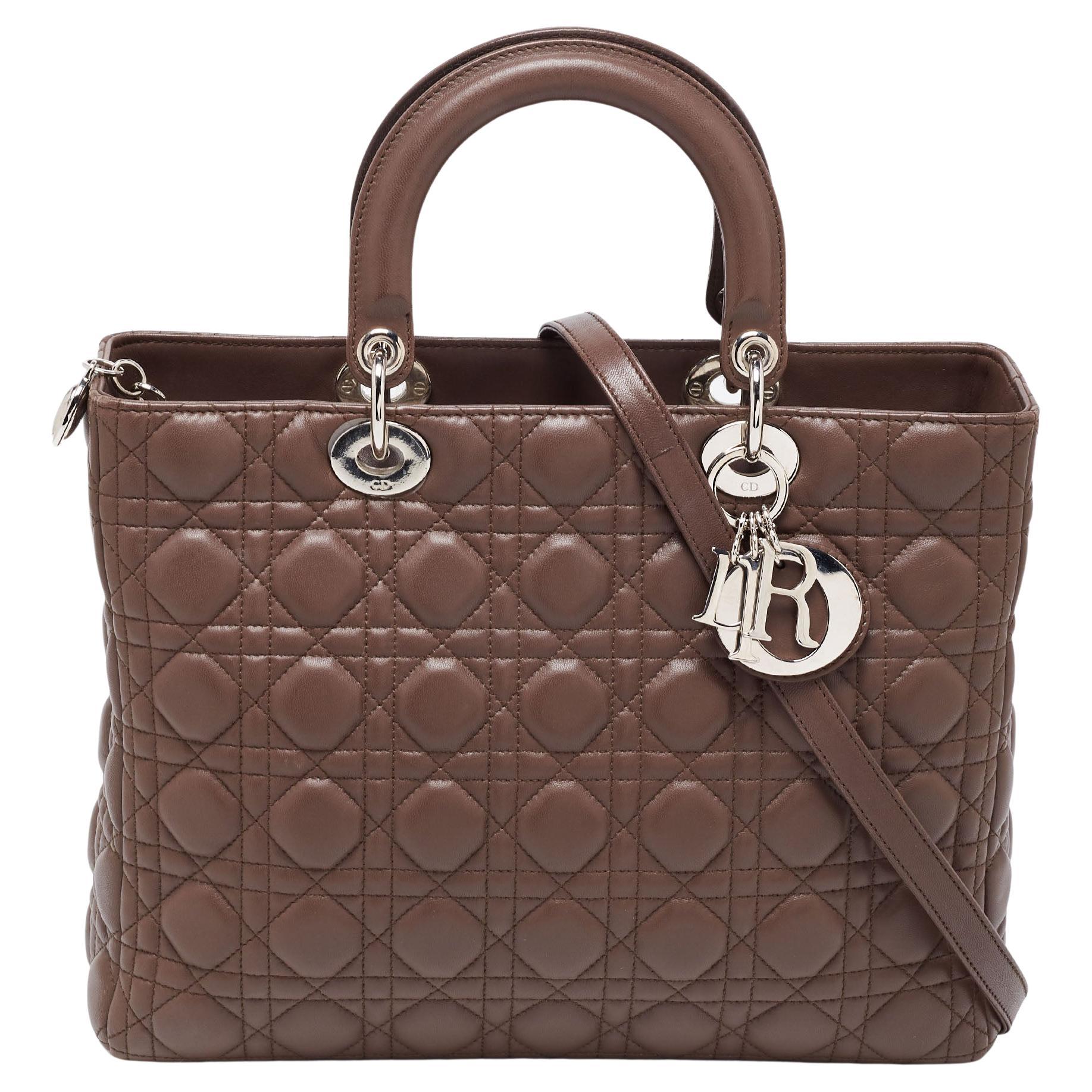 Dior Brown Cannage Leather Large Lady Dior Tote