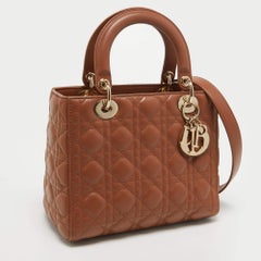 Dior Brown Cannage Leather Medium Lady Dior Tote