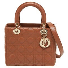 Dior Brown Cannage Leather Medium Lady Dior Tote