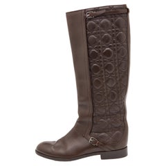 Dior Brown Cannage Leather Riding Knee Length Boots Size 39