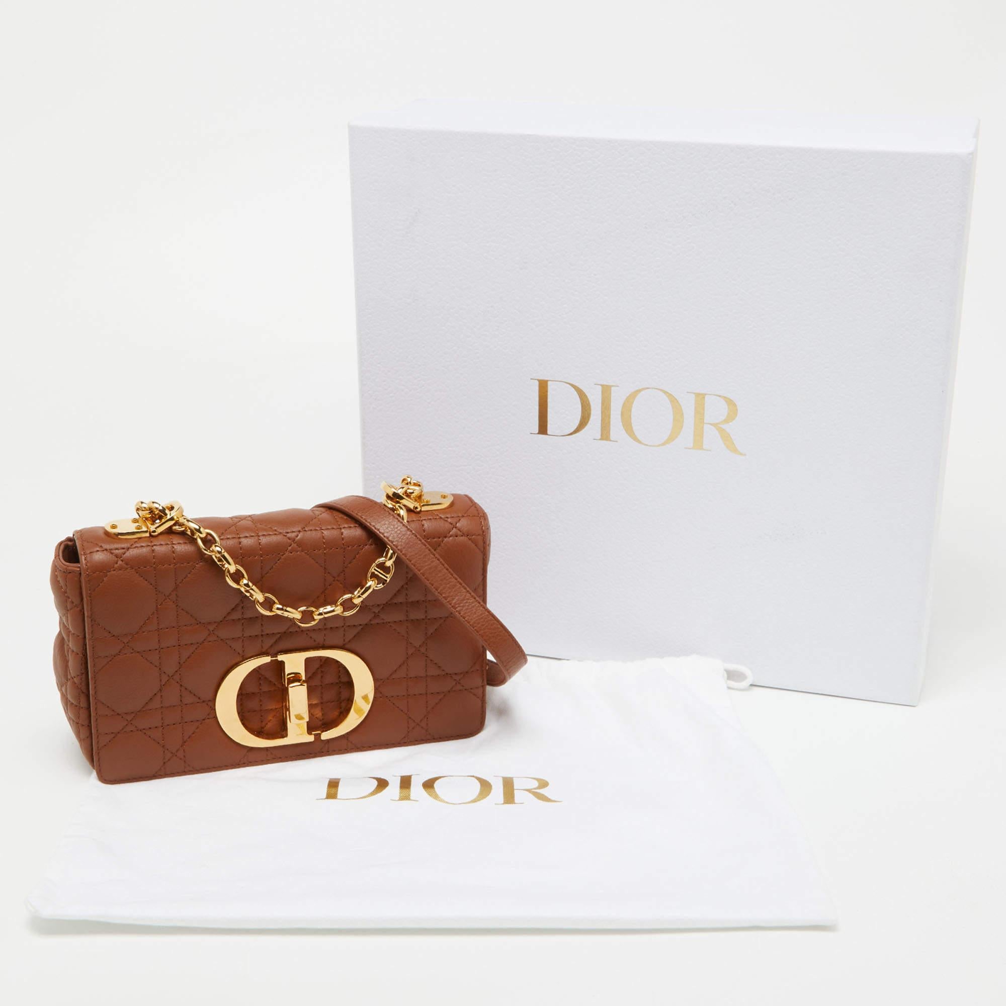 Dior Brown Cannage Leather Small Caro Shoulder Bag For Sale 8