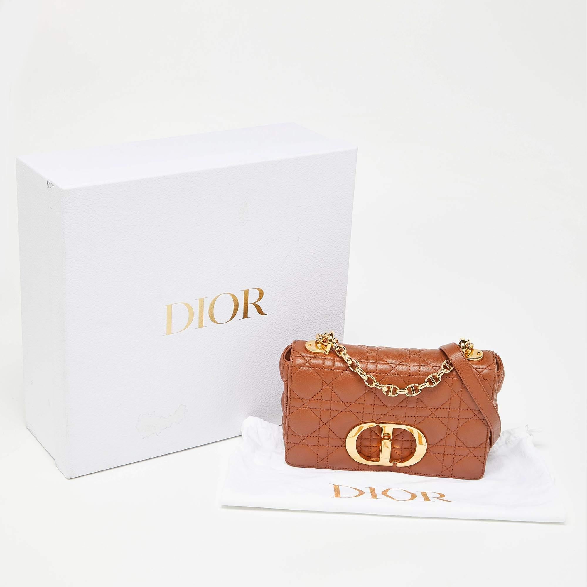 Dior Brown Cannage Leather Small Caro Shoulder Bag 9