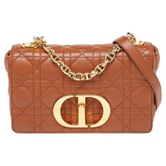 Dior Brown Cannage Leather Small Caro Shoulder Bag