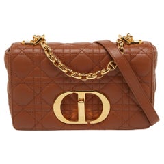 Dior Brown Cannage Leather Small Caro Shoulder Bag