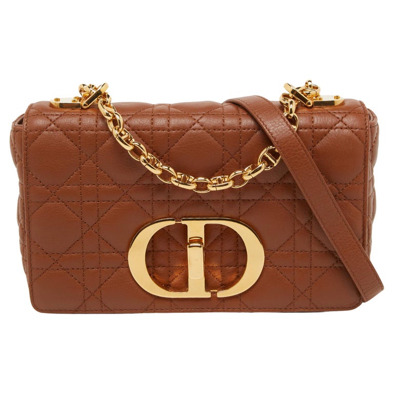 Dior Brown Cannage Leather Small Caro Shoulder Bag at 1stDibs
