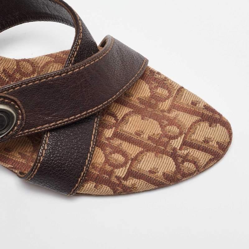 Dior Brown Canvas and Leather Slide Sandals 40.5 4
