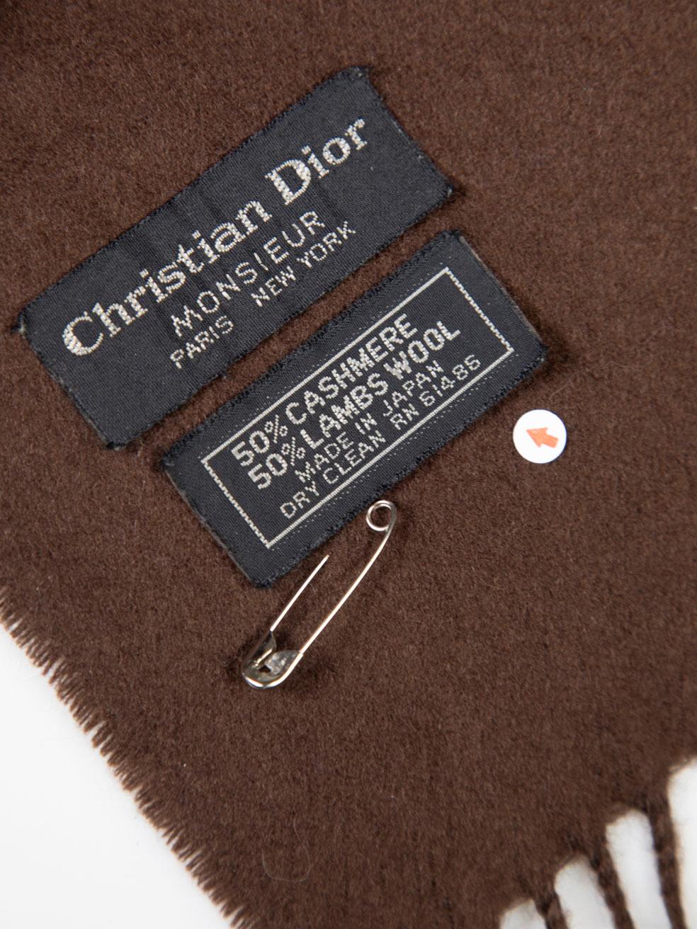Dior Brown Cashmere Tassel Fringe Scarf For Sale 5