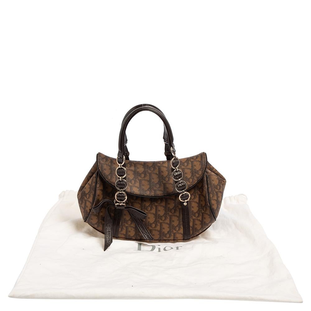 Dior Brown Diorissimo Coated Canvas and Leather Flap Romantique Satchel 7