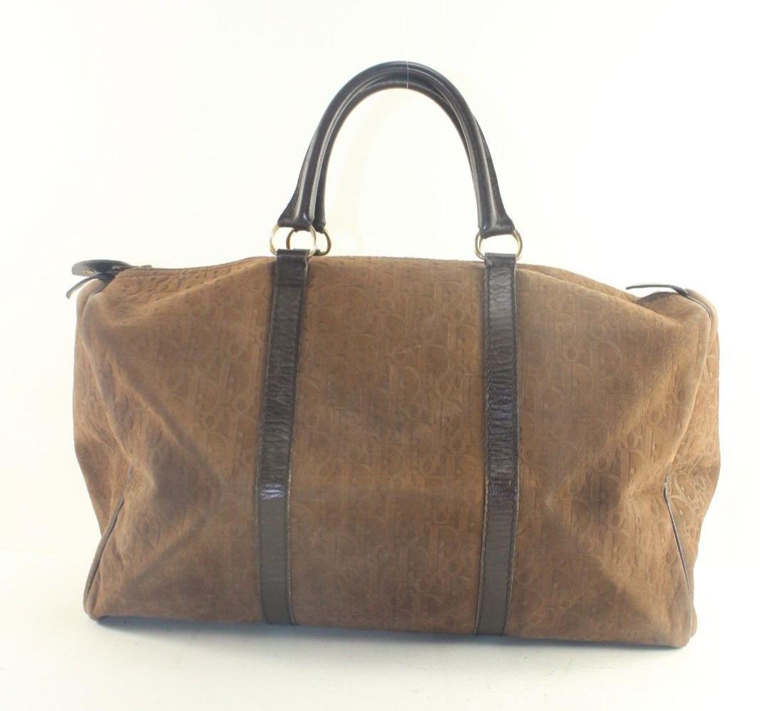 Dior Brown Embossed Nubuck Suede Trotter Duffle Bag 3DD918K In Good Condition For Sale In Dix hills, NY