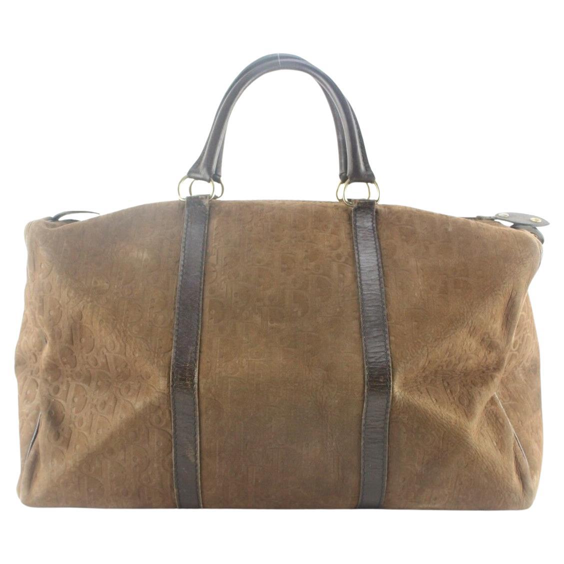 Dior Brown Embossed Nubuck Suede Trotter Duffle Bag 3DD918K For Sale