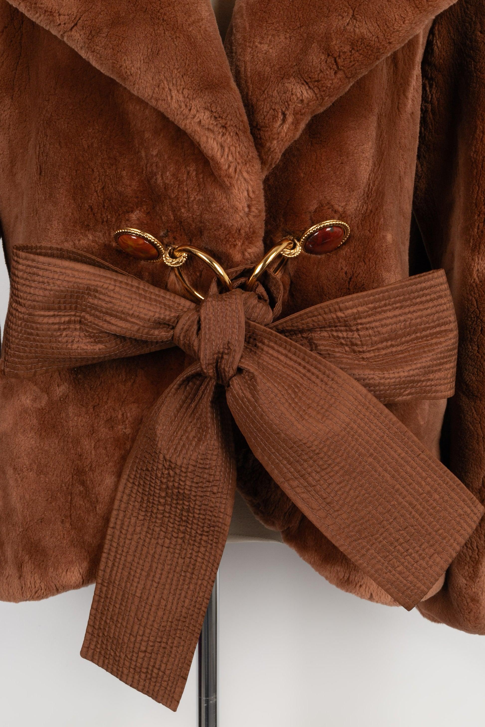 Dior Brown Fur Short Jacket withgolden Metal Brandenburg For Sale 3