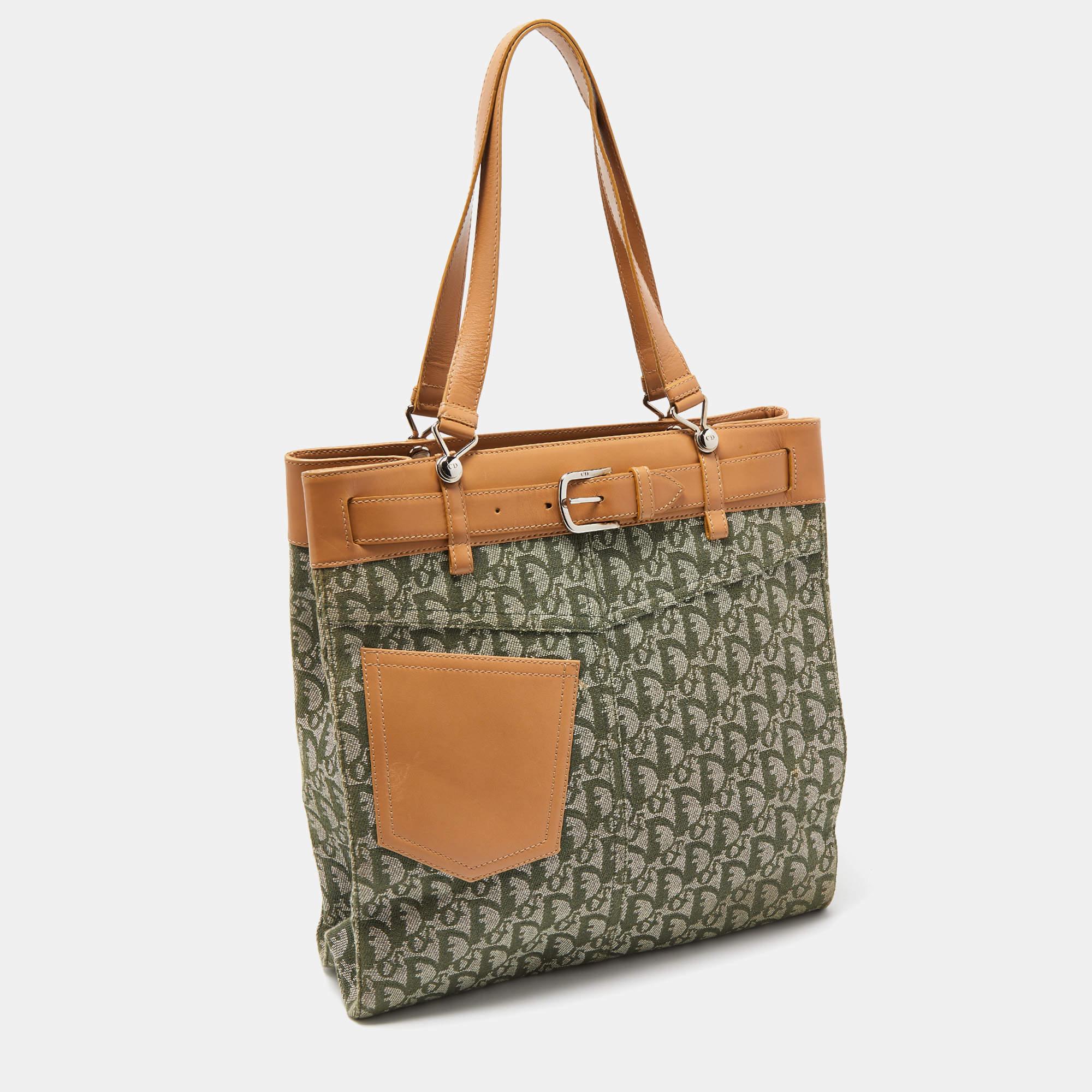 Women's Dior Brown/Green Oblique Canvas Trotter Tote Bag