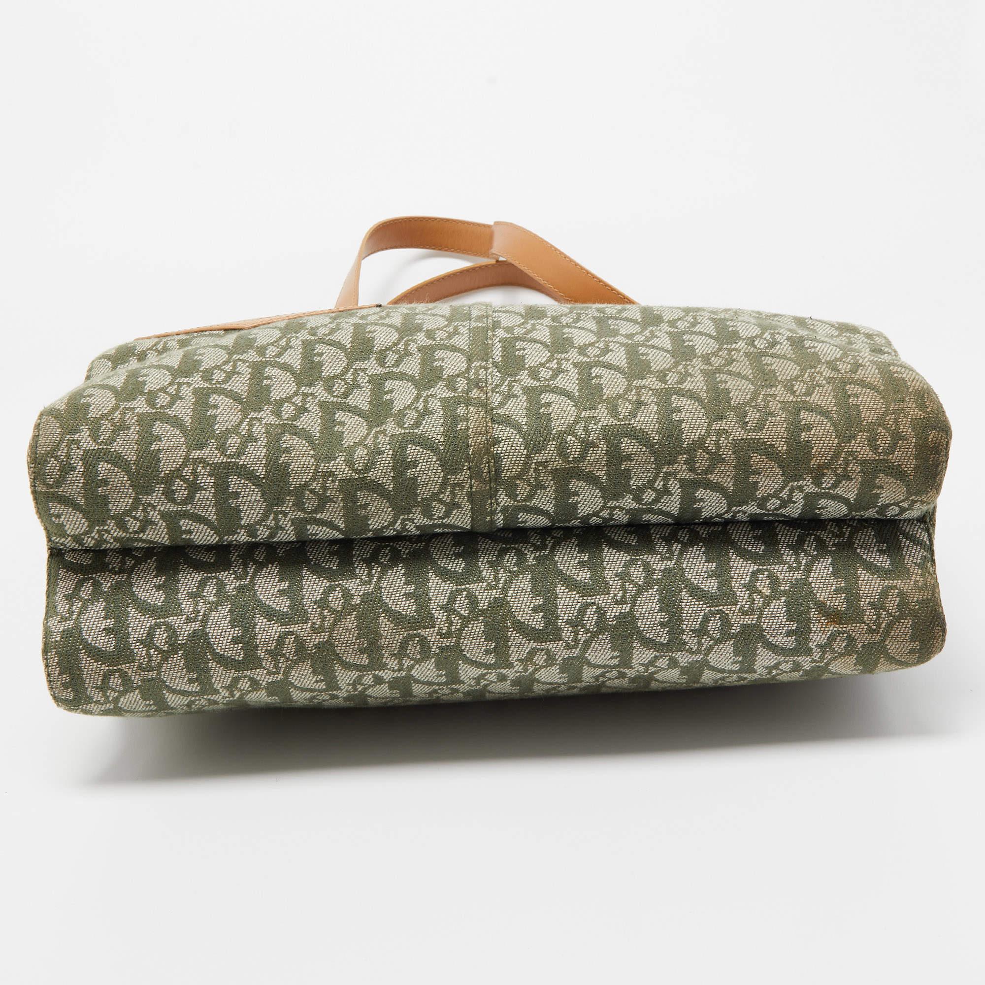 Dior Brown/Green Oblique Canvas Trotter Tote Bag 1