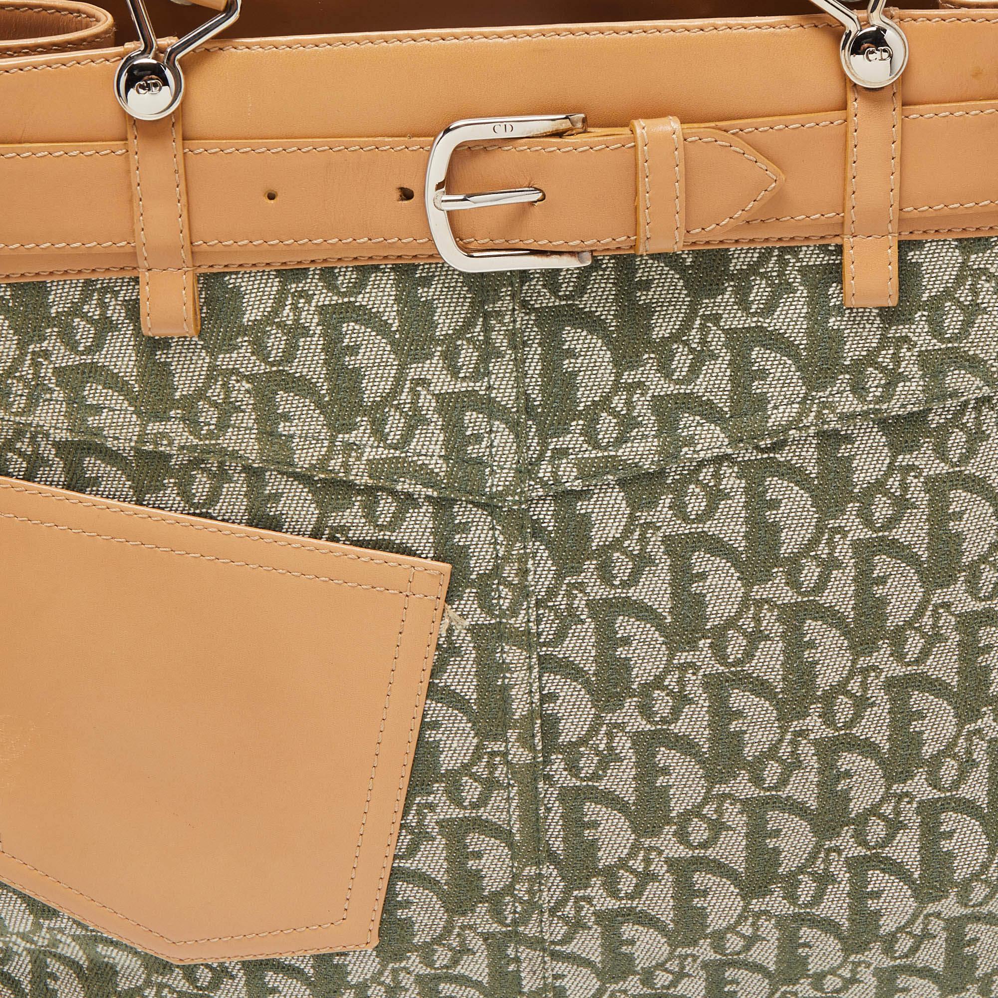 Dior Brown/Green Oblique Canvas Trotter Tote Bag 3