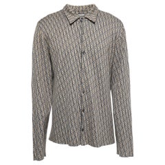 Dior Brown & Grey Oblique Logo Jacquard Knit Button Front Shirt XXL