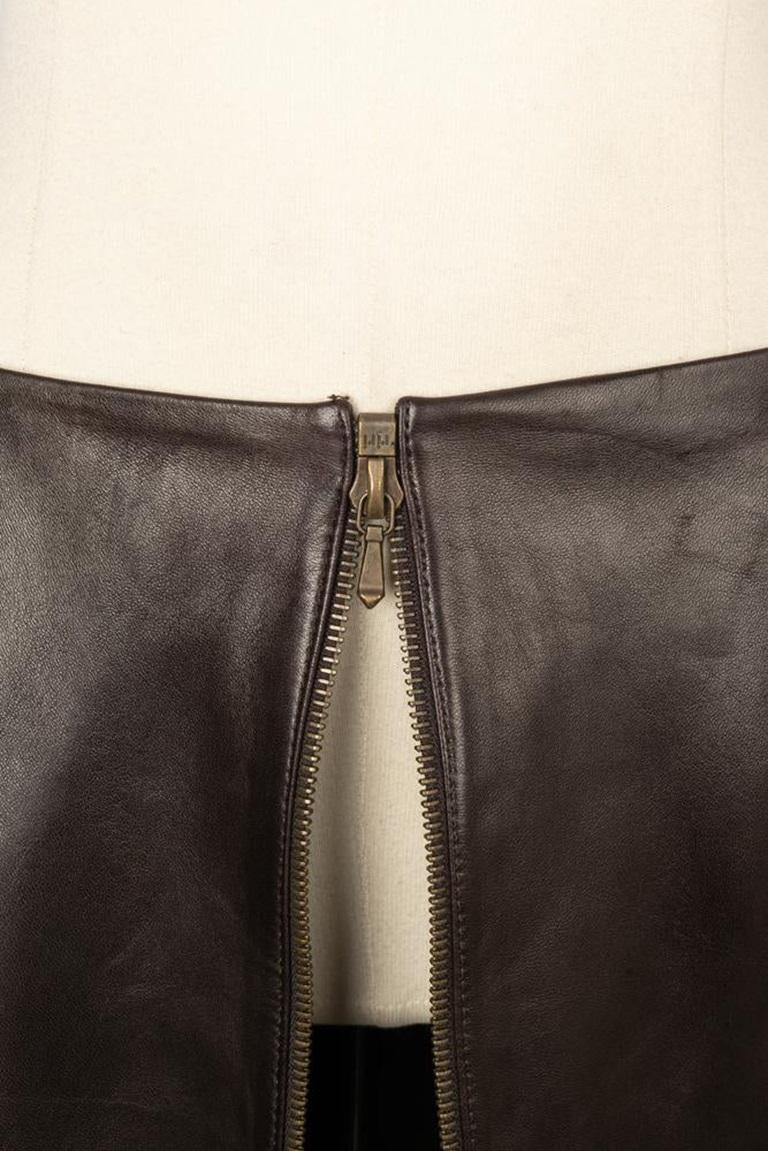 Dior  Brown Lamb Leather Skirt Closing with Zippers, 2000 For Sale 3