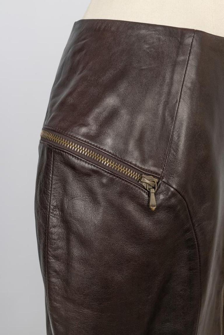 Dior  Brown Lamb Leather Skirt Closing with Zippers, 2000 For Sale 4