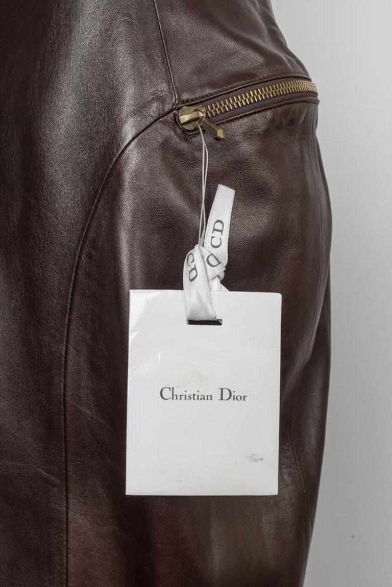 Dior  Jupe en cuir d'agneau brun Closed avec fermetures à glissière, 2000 en vente 5