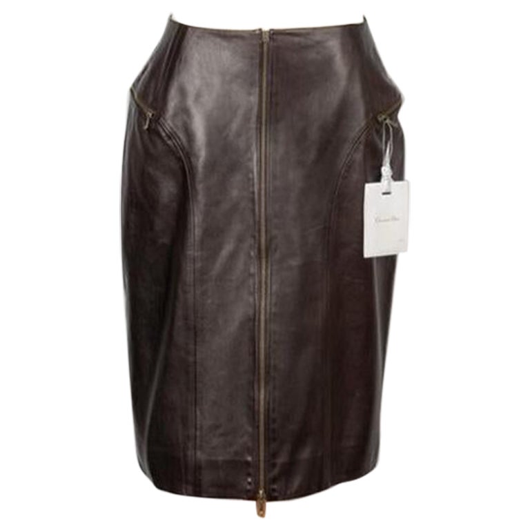 Dior  Jupe en cuir d'agneau brun Closed avec fermetures à glissière, 2000