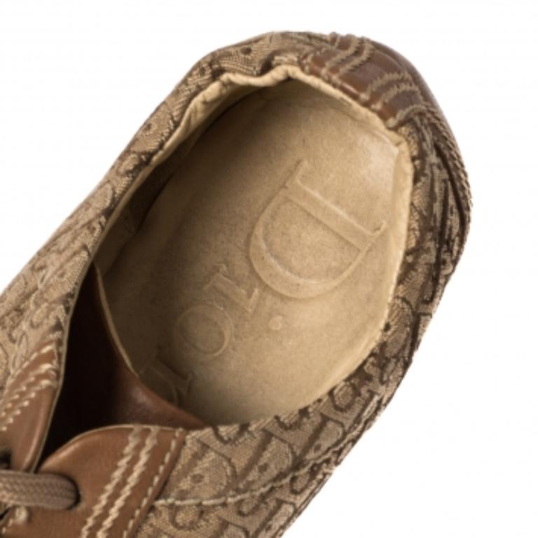 Dior Brown Leather and Diorissimo Canvas Low Top Sneakers Size 37 For Sale 3