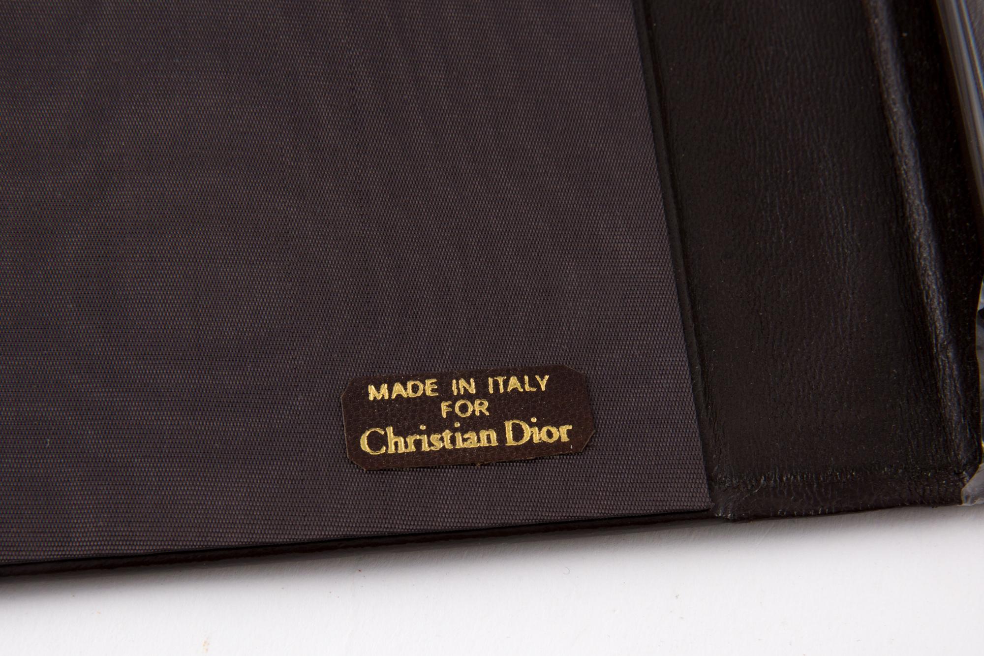 Dior Brown Leather and Glass Folder Directory Desktop In Excellent Condition In Paris, FR