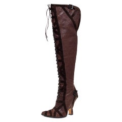 Dior Brown Leather And Suede Over The Knee Boots Size 37.5