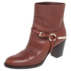 Dior Brown Leather Buckle Detail Ankle Boots Size 36.5