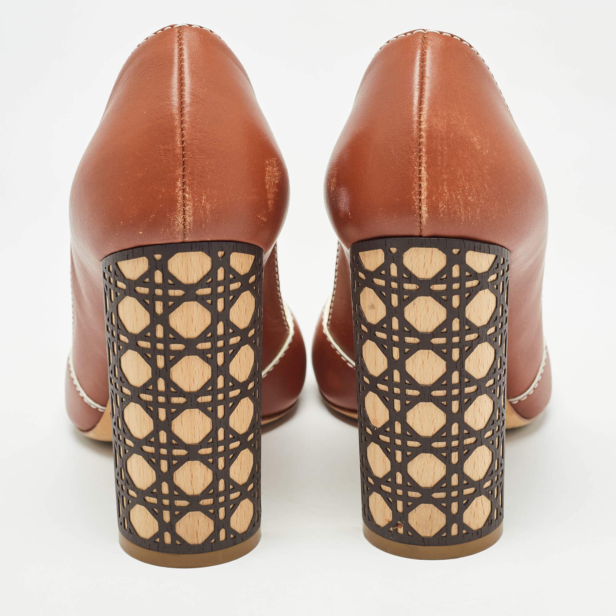  Dior Brown Leather Cannage Heel Peep Toe Pumps Size 37 Pour femmes 