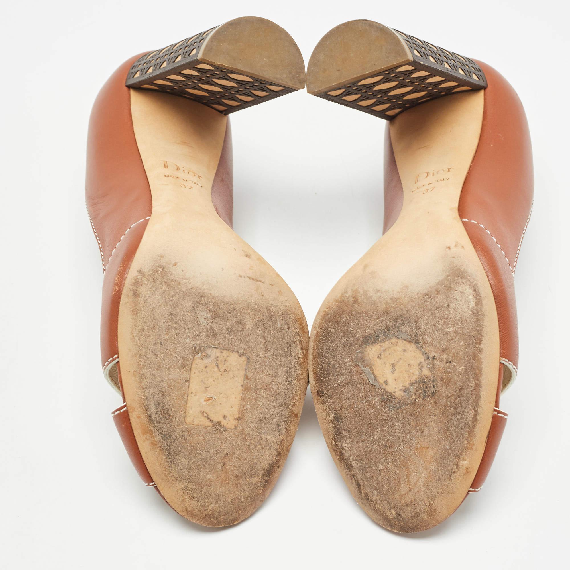 Dior Brown Leather Cannage Heel Peep Toe Pumps Size 37 1