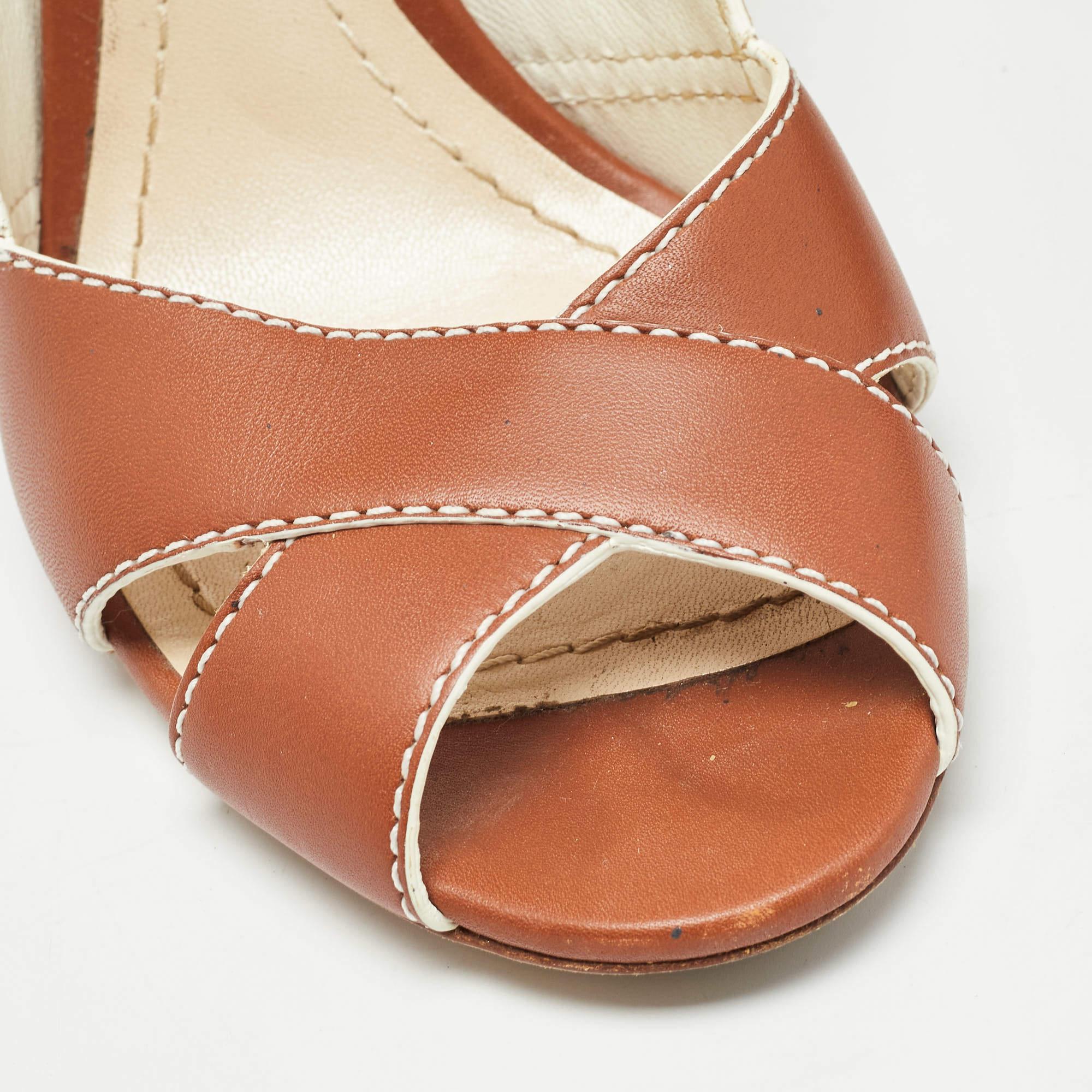 Dior Brown Leather Cannage Heel Peep Toe Pumps Size 37 3