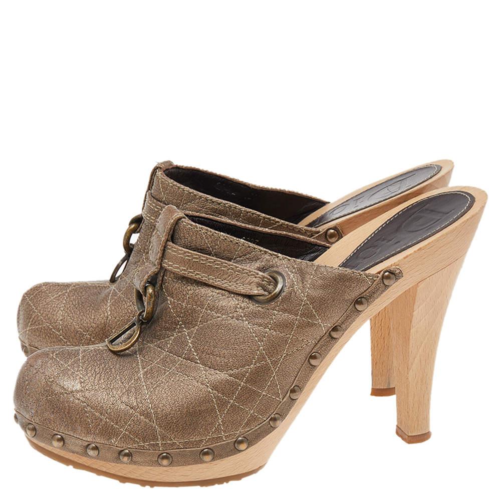 Women's Dior Brown Leather Clog Mules Size 39