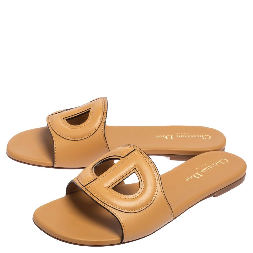 Dior Braun Leder D Club Flache Sandalen Größe 38 Damen
