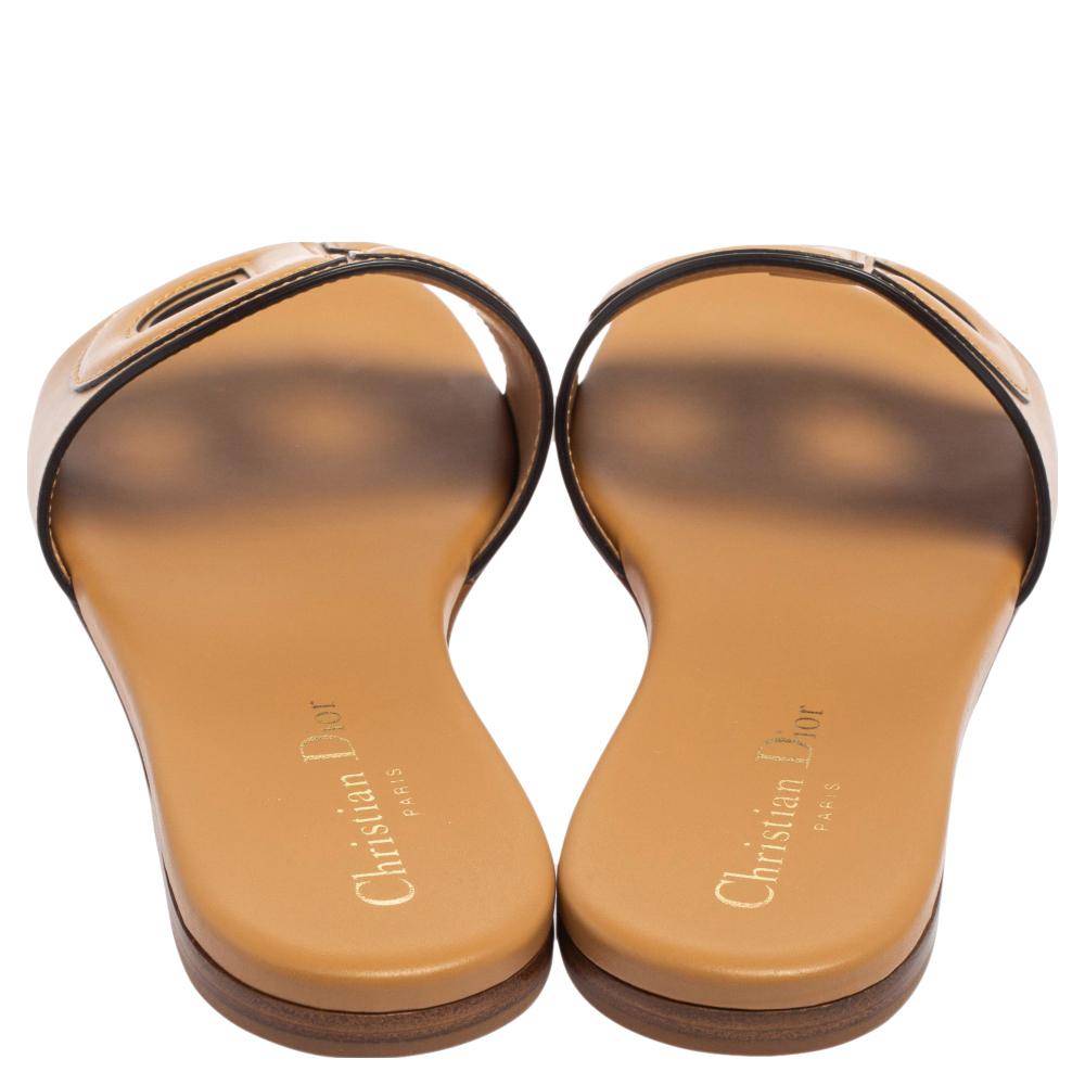 Dior Braun Leder D Club Flache Sandalen Größe 38 1