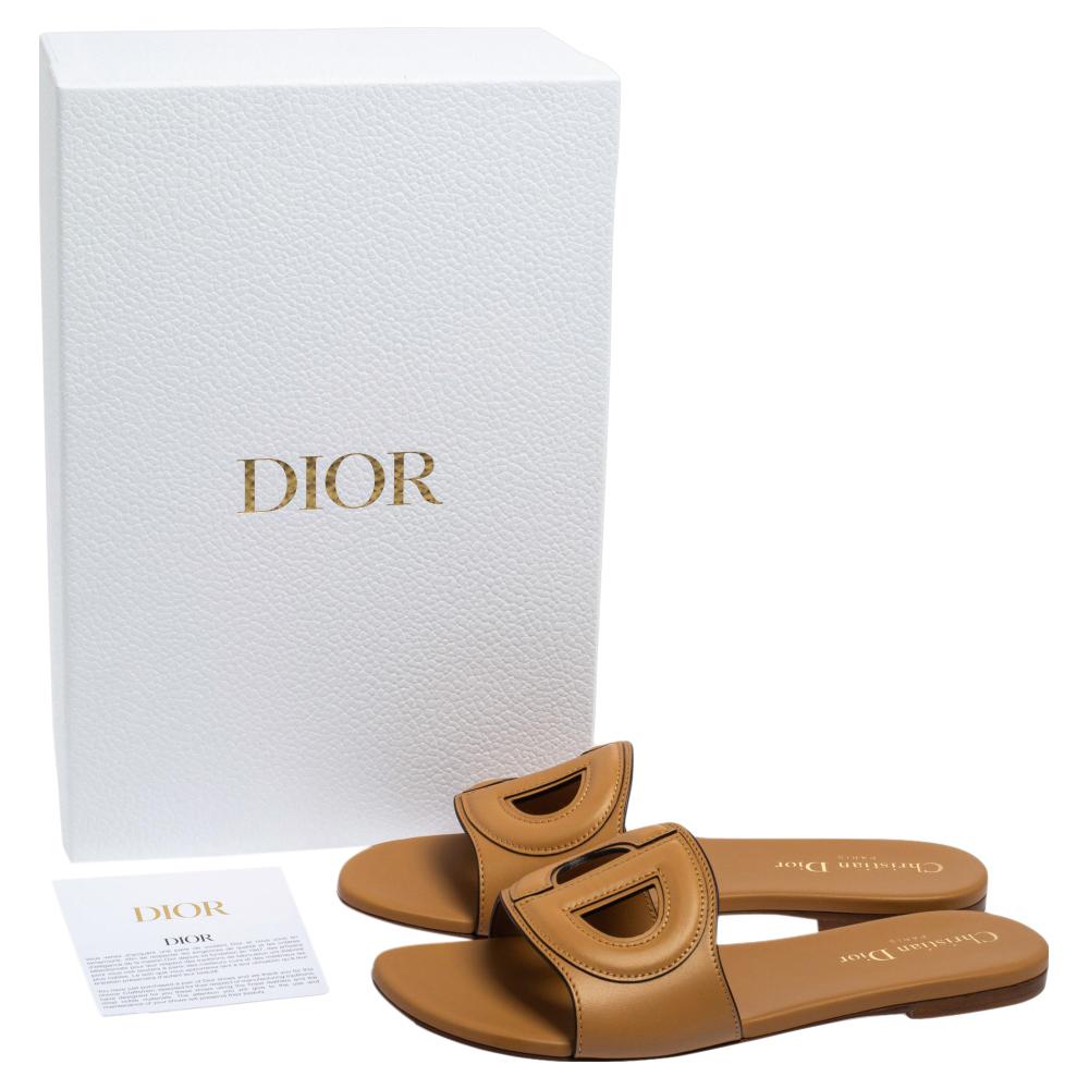 Dior Braun Leder D Club Flache Sandalen Größe 38 4