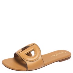 Dior Brown Leather D Club Flat Sandals Size 38