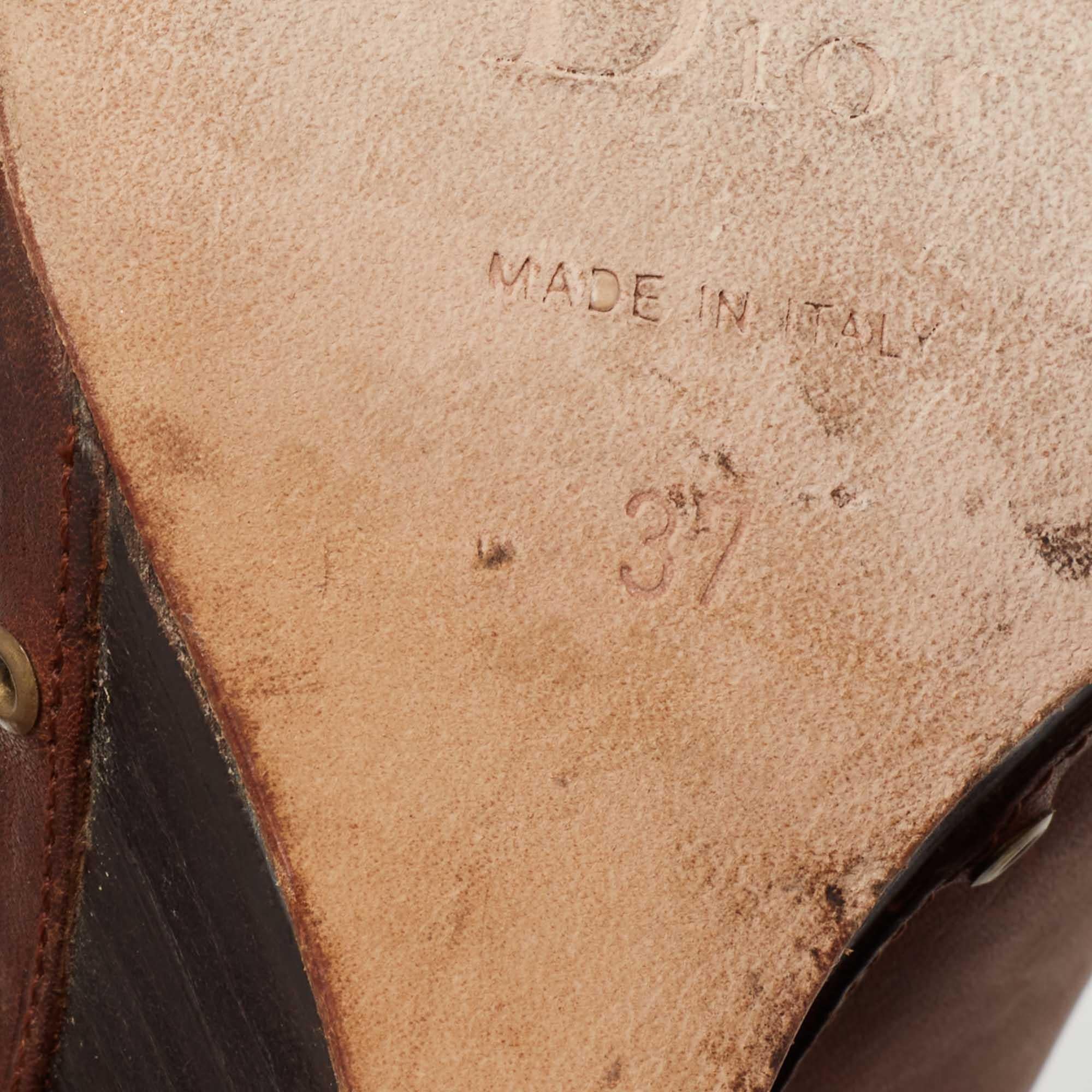 Dior Brown Leather Diorissimo Chain Detail Peep-Toe Wedge Pumps Size 37 3