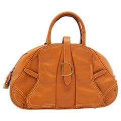 Dior Braune Leder Bowler-Tasche mit doppeltem Sattel
