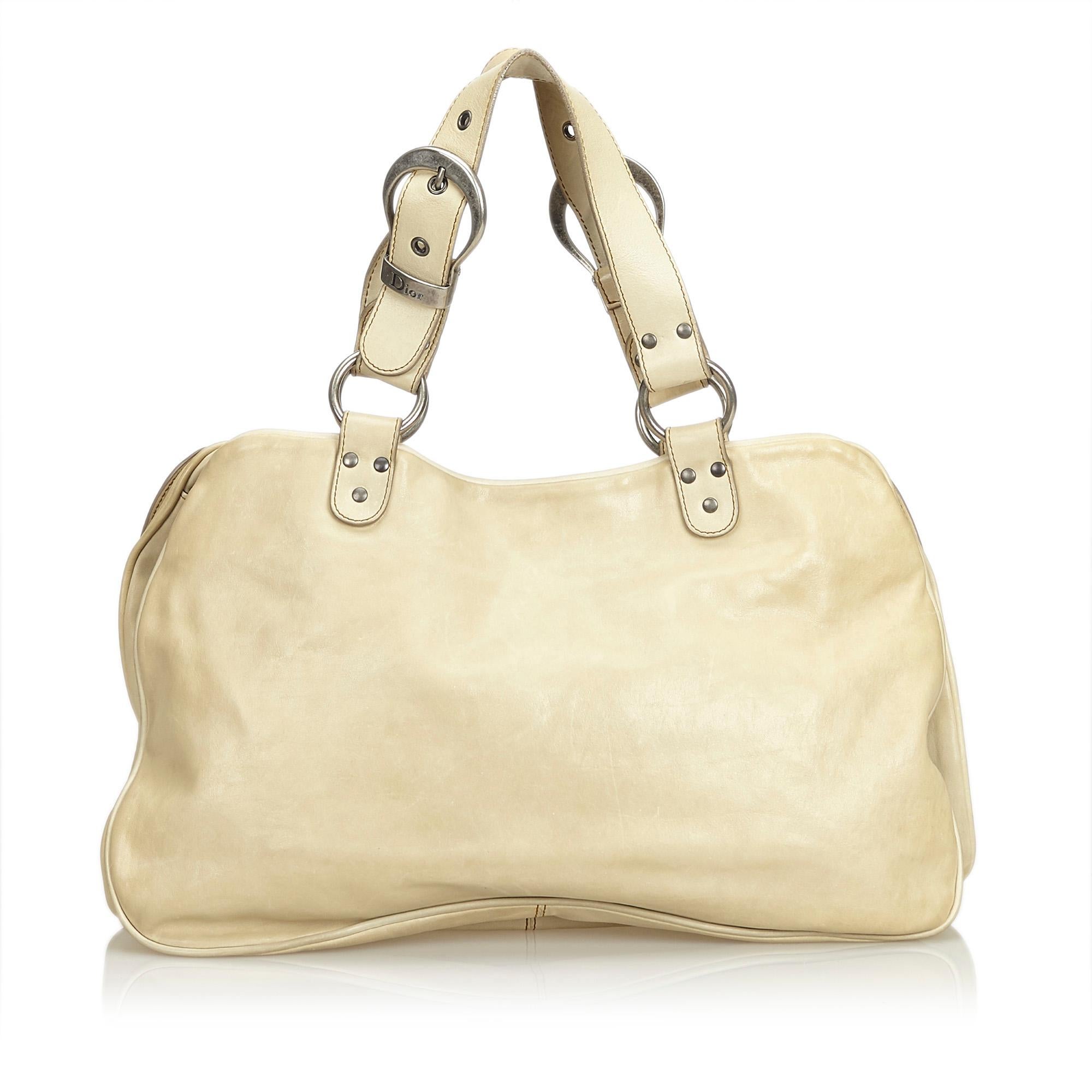 Beige Dior Brown Leather Gaucho Saddle Bag