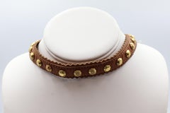 Dior Brown Leather Gold Toned Studded Adjustable Choker