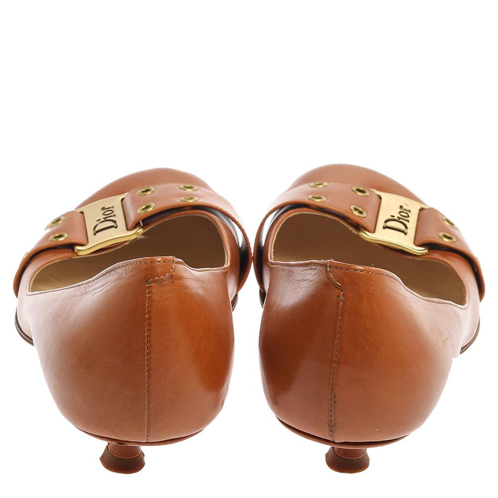 Dior Brown Leather Grommet Buckle Toe Pumps Size 38.5 1