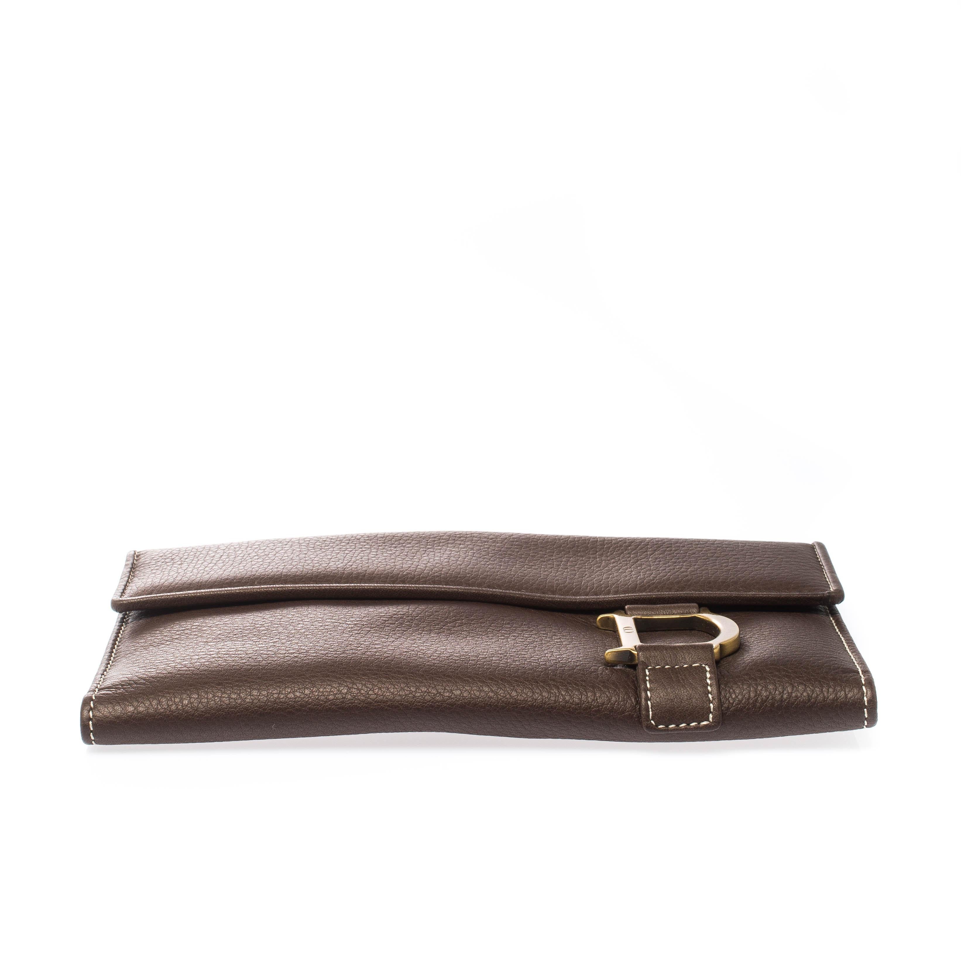Dior Brown Leather Long Flap Wallet In Excellent Condition In Dubai, Al Qouz 2