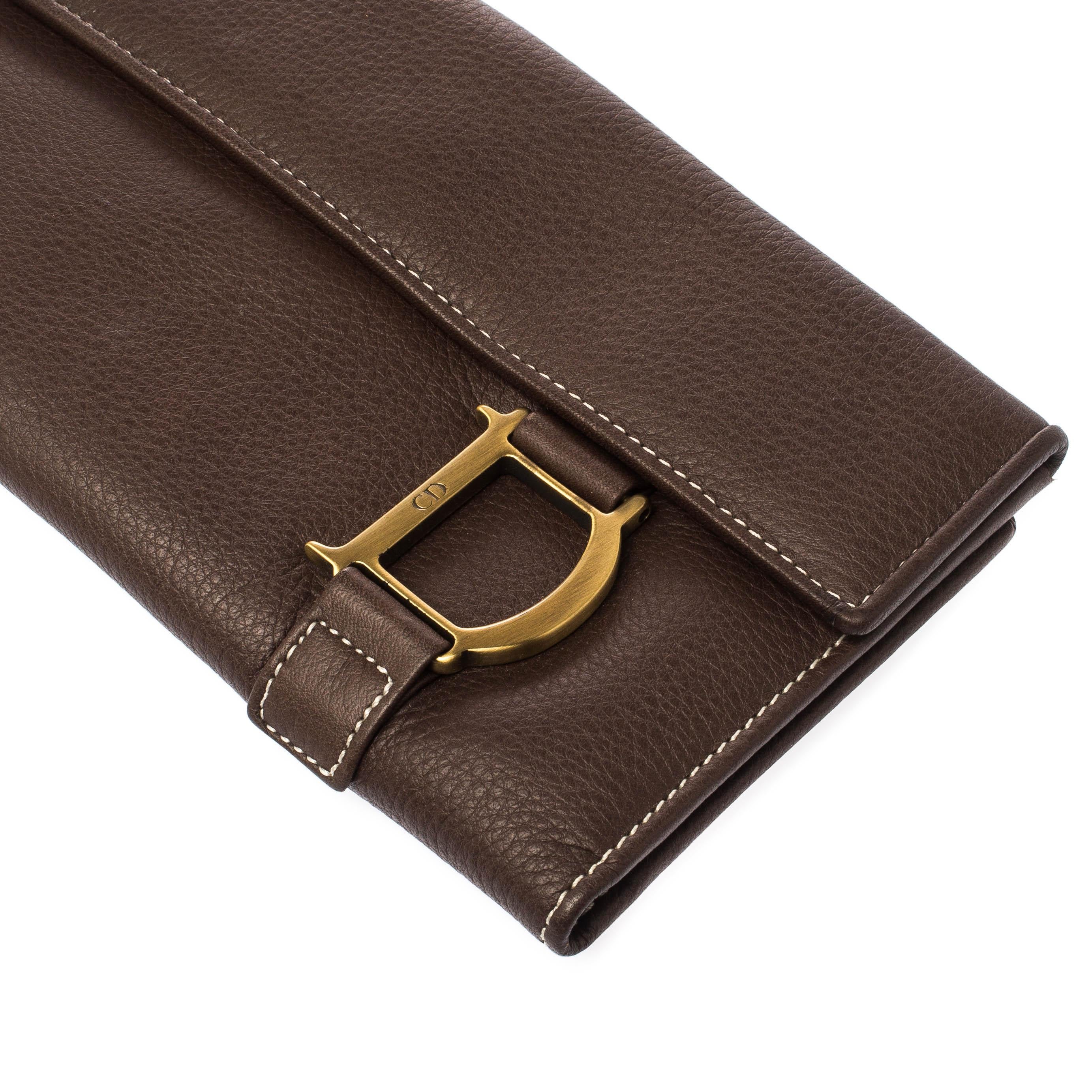 Women's Dior Brown Leather Long Flap Wallet