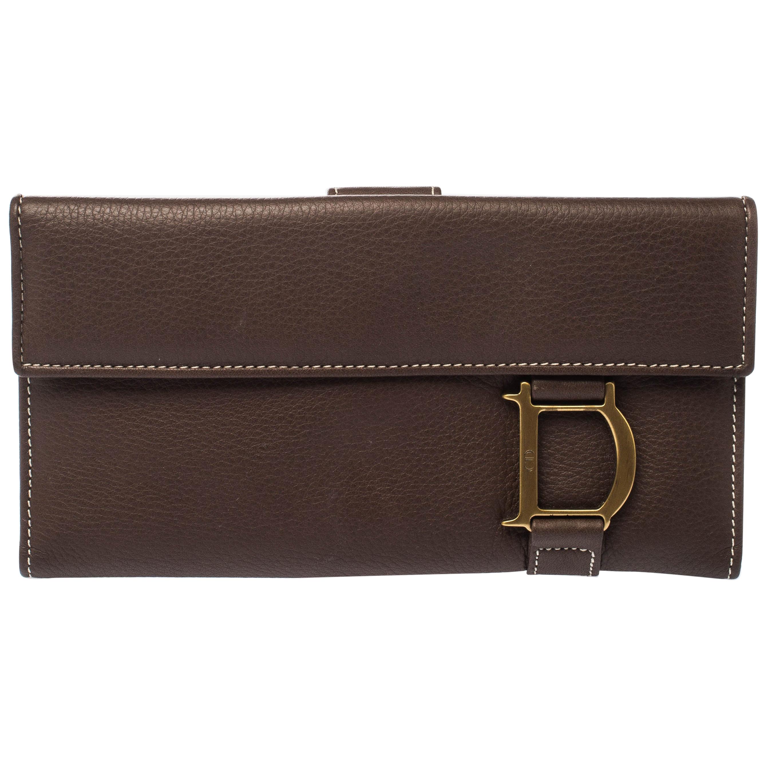 Dior Brown Leather Long Flap Wallet
