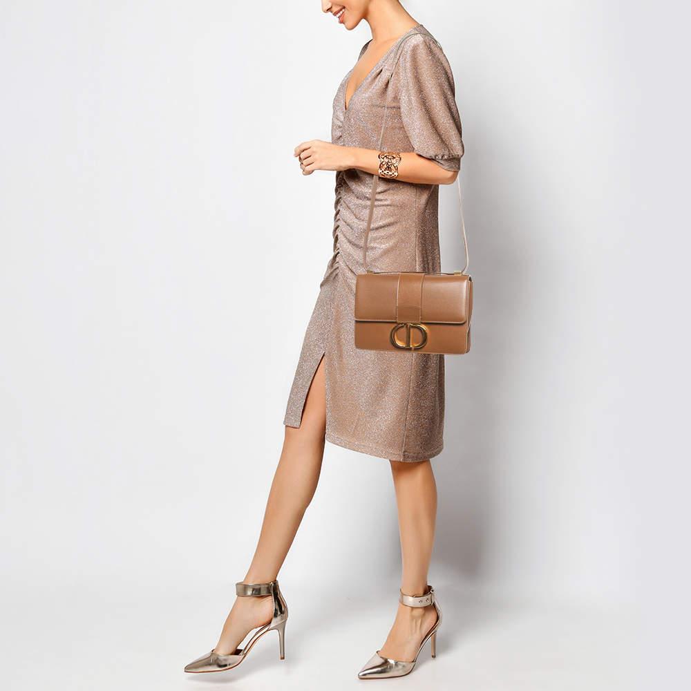 Women's Dior Brown Leather Montaigne 30 Flap Shoulder Bag For Sale