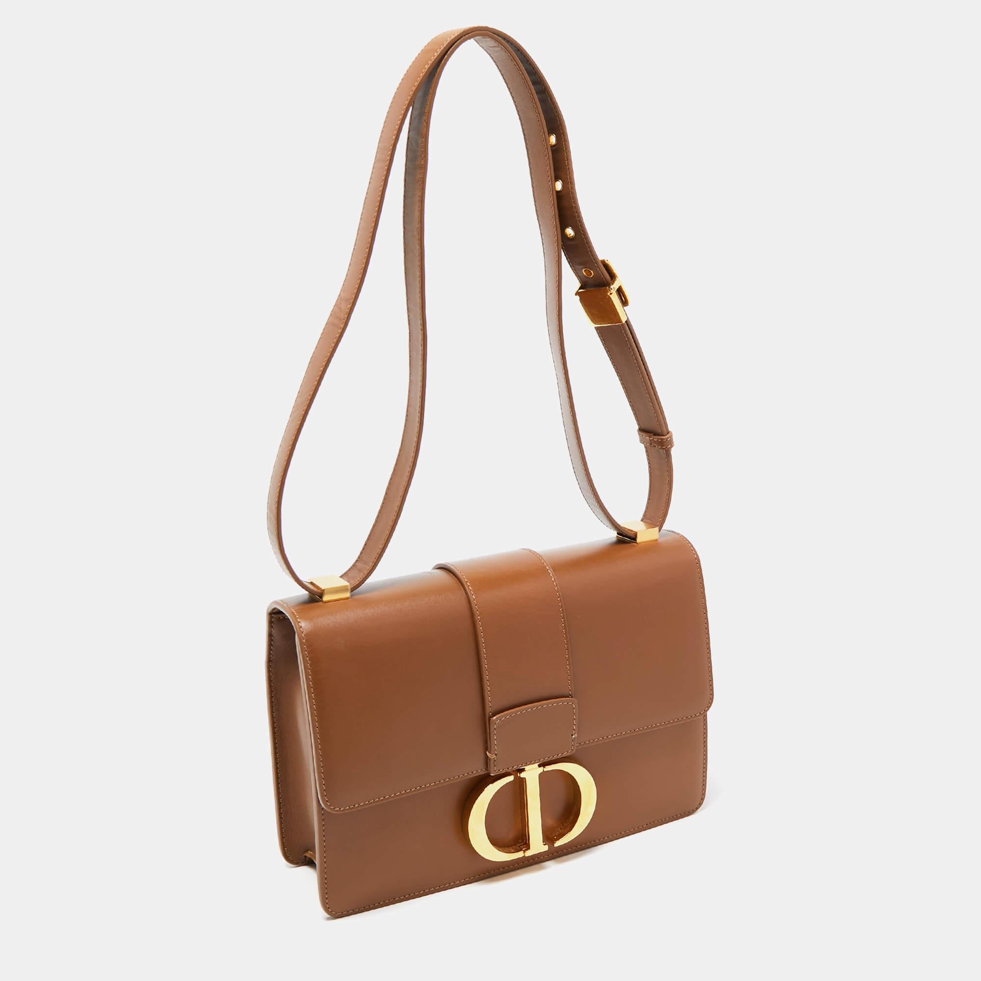 Dior Brown Leather Montaigne 30 Flap Shoulder Bag For Sale 3