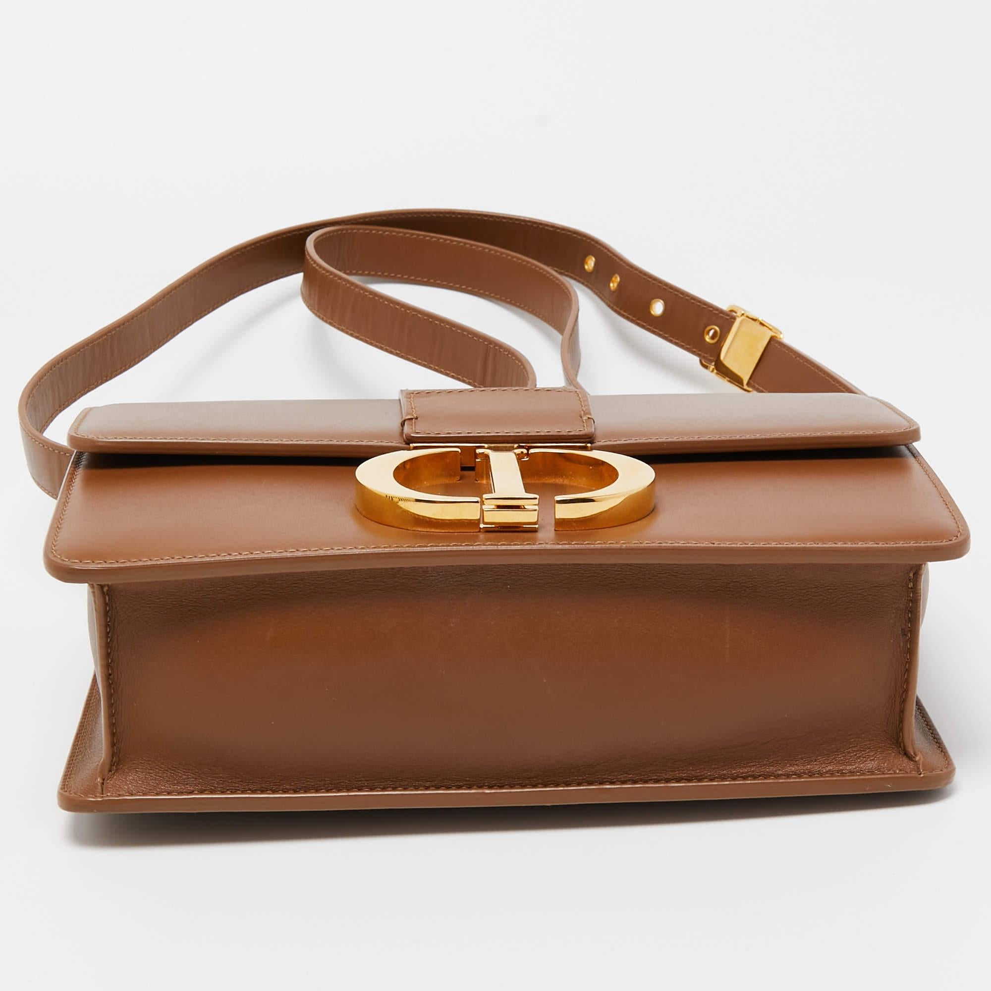 Dior Brown Leather Montaigne 30 Flap Shoulder Bag For Sale 4