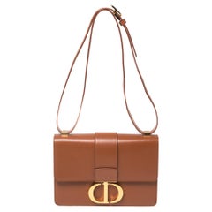 Dior Brown Leather Montaigne 30 Umhängetasche mit Klappe