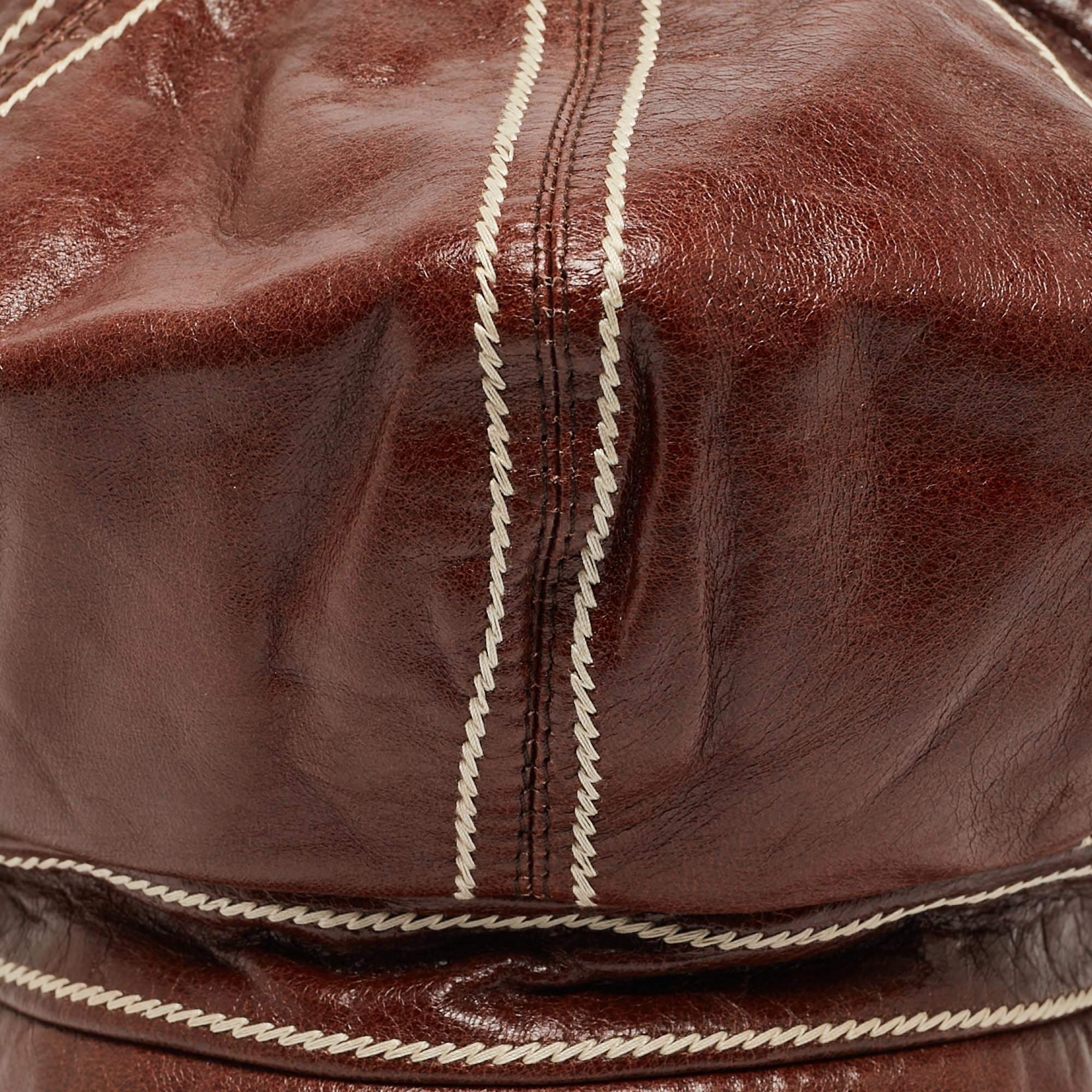 Dior Brown Leather Newsboy Cap In Good Condition In Dubai, Al Qouz 2
