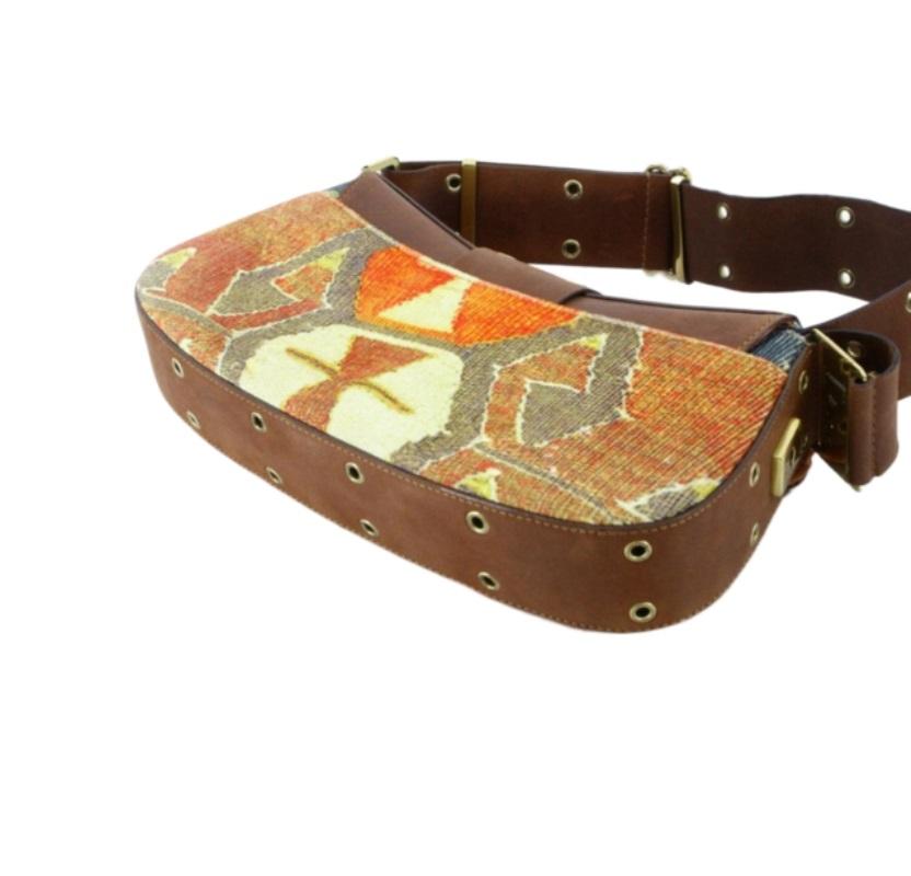 Dior Brown Leather & Printed Canvas Street Chic Columbus Shoulder Bag In Good Condition In Irvine, CA
