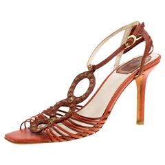 Dior Brown Leather Studded Ankle Strap Sandals Size 39